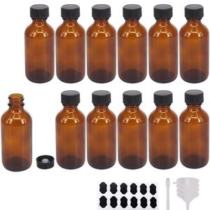 12 pack 2oz Amber Boston Glass Bottle